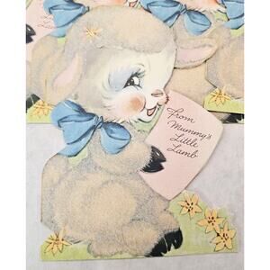 Vintage Greeting Card Mother's Day Lamb Baby Sheep Flocked Die-Cut 1950s Unused